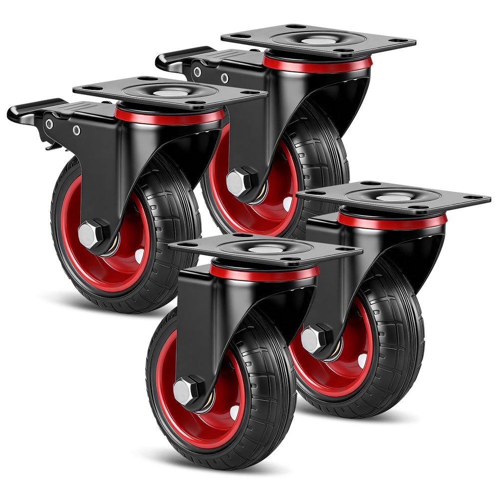 Industrieel zwenkwielenset 100 mm – massief rubber, draagvermogen 600 kg, 2 met rem, 360° draaibaar