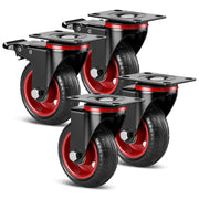 Industrie - Lenkrollen Set 100 mm – Vollgummi, 600 kg Tragfähigkeit, 2 mit Bremse, 360° drehbar