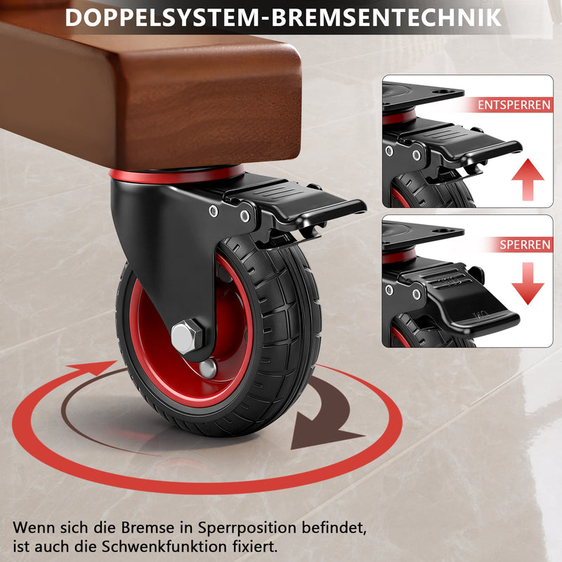 Industrie - Lenkrollen Set 100 mm – Vollgummi, 600 kg Tragfähigkeit, 2 mit Bremse, 360° drehbar