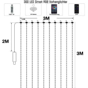 Intelligente Vorhanglichter – 300 LEDs, 3×3 m, 16 Millionen Farben, App &amp; Fernbedienung