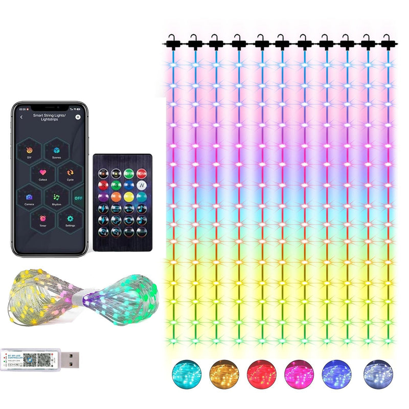 Intelligente Vorhanglichter – 300 LEDs, 3×3 m, 16 Millionen Farben, App &amp; Fernbedienung