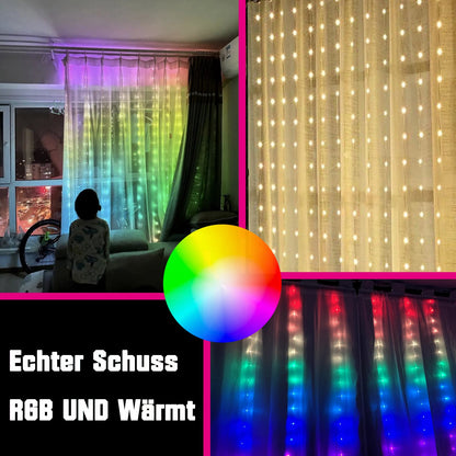 Intelligente Vorhanglichter – 300 LEDs, 3×3 m, 16 Millionen Farben, App &amp; Fernbedienung