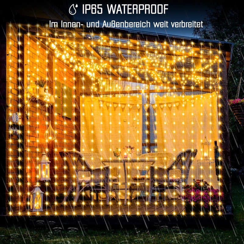 Intelligente Vorhanglichter – 300 LEDs, 3×3 m, 16 Millionen Farben, App &amp; Fernbedienung