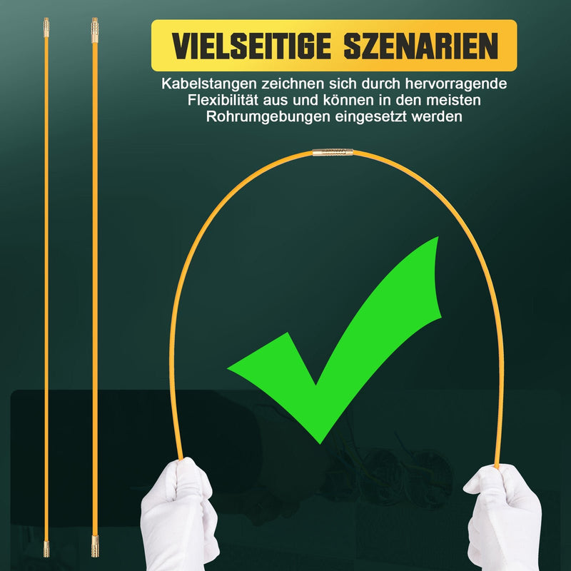 Kabeleinzugshilfe 12 m mit Zubehör | Glasfaser für Kabel 1–4 mm²