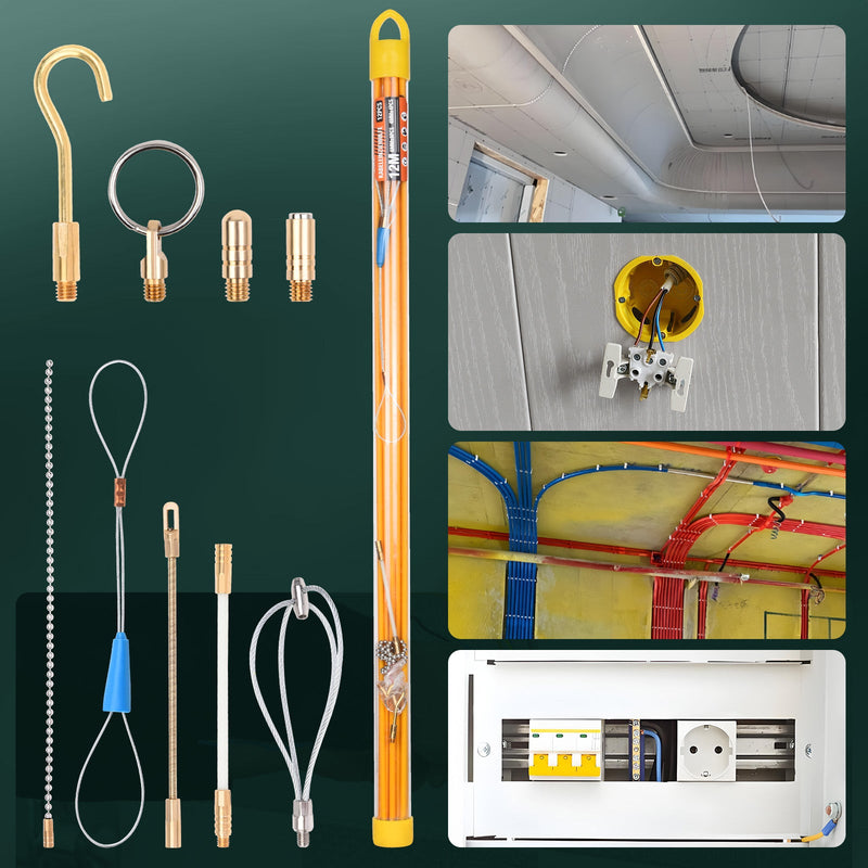 Kabeleinzugshilfe 12 m mit Zubehör | Glasfaser für Kabel 1–4 mm²