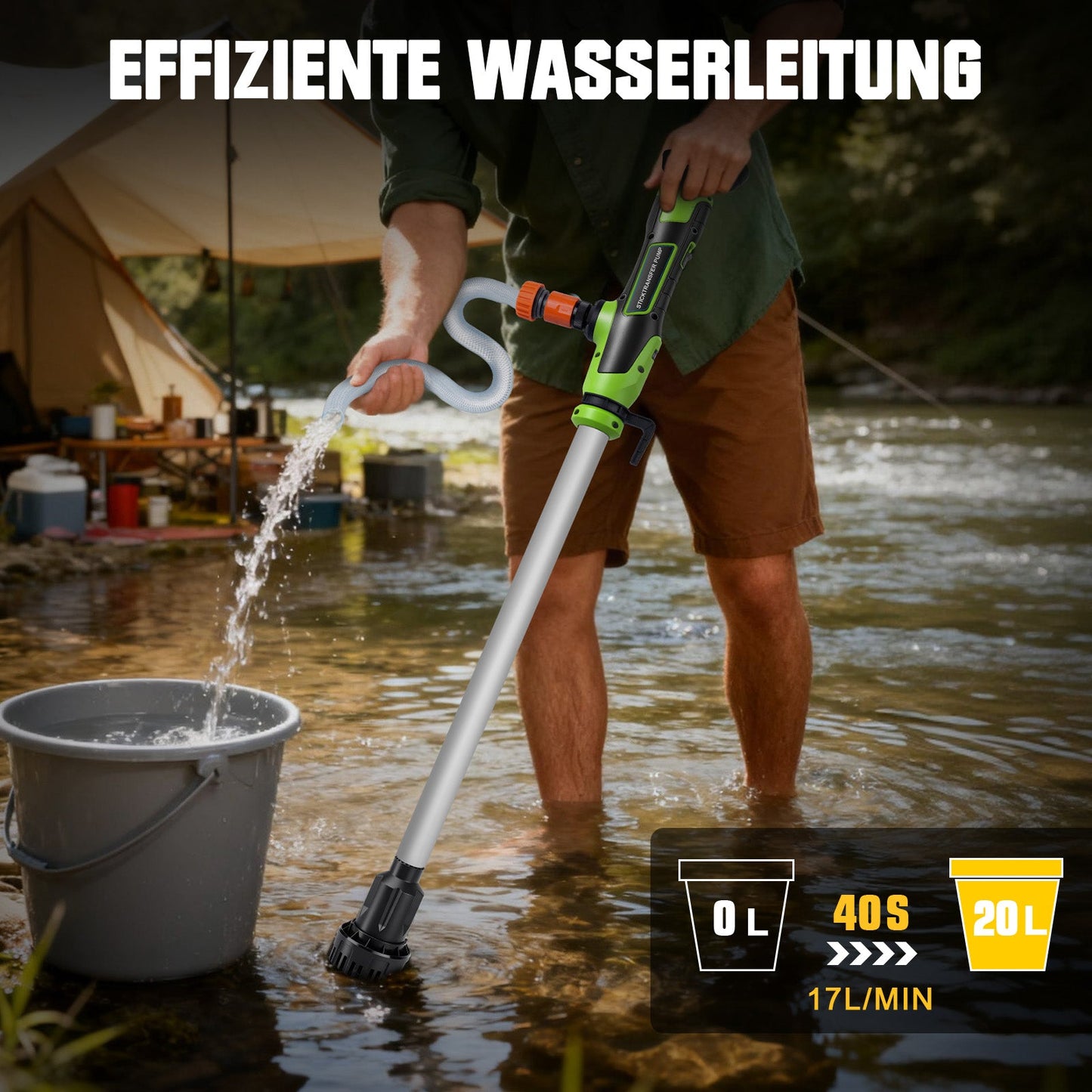 Kabellose Akku Regenfasspumpe – Wassertransferpumpe 50 L/min, 10m Förderhöhe, tragbare 18V Pumpe