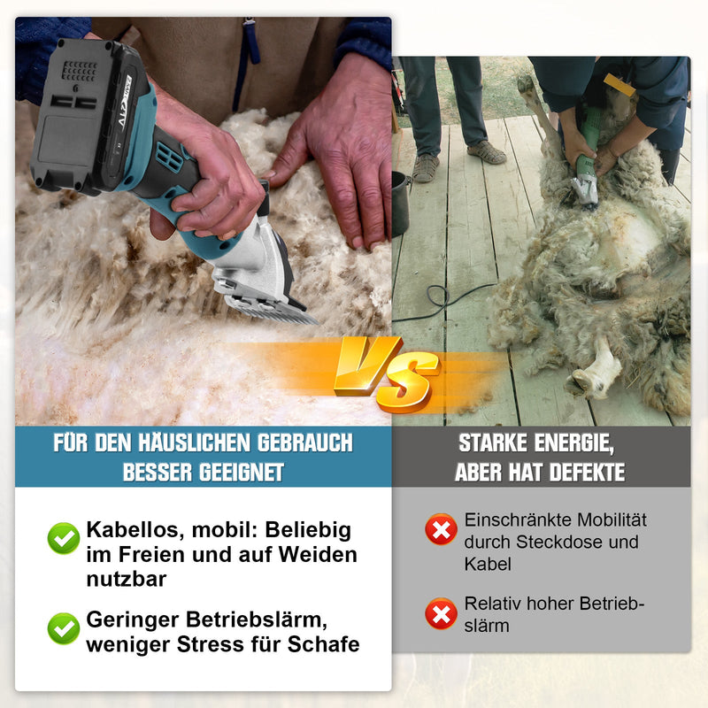 Kabellose Schafschere für dickes Fell – 500W, 2400 U/min, mit Doppel - Akku für präzise Fellpflege bei Schafen und Hunden