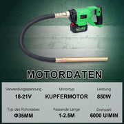 Kabelloser Betonrüttler mit starkem 850W Kupfermotor. Kompatibel mit Makita 18V Akkus. Für dichten, stabilen Beton.