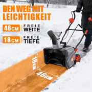 Kabelloser Elektrischer Schneefräser 1500W – 46cm Breite, 40V Akku, Leicht & Leistungsstark für Gehwege, Fahrbahnen & Gärten