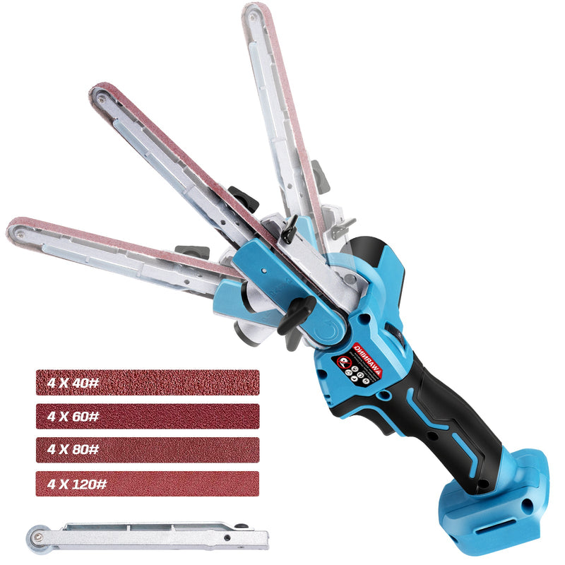 Kabelloser Mini - Bandschleifer 6 Stufen | 100° Schwenkbares Schleifband | Für Holz & Metall | Akku 18V kompatibel