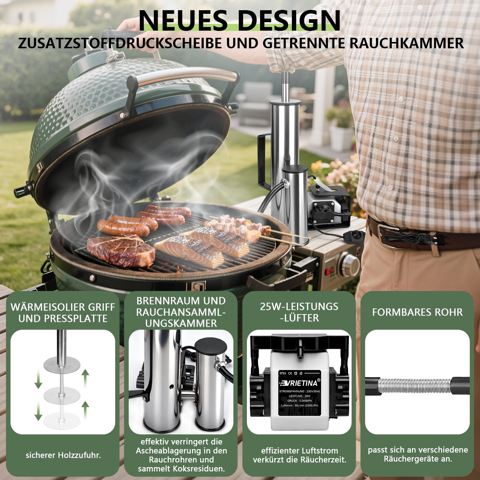 Kaltrauchgenerator mit 25W Luftpumpe – Elektrischer Räuchergenerator für Fisch & Fleisch