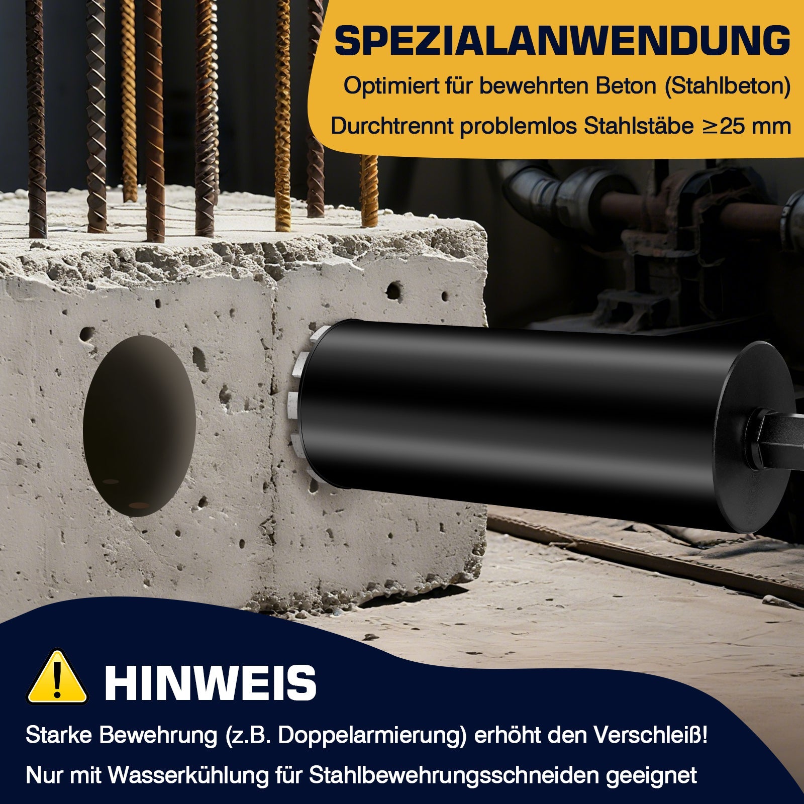 Kernbohrer Stahlbeton Diamant – Nassbohren, Stufenkrone, Ø25 mm+ Stahl, 460 mm
