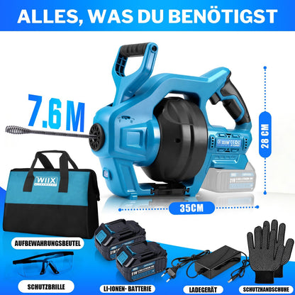 Kraftvoller 20V Akku Rohrreinigungsgerät - flexibel, mit stufenloser Drehzahlregelung