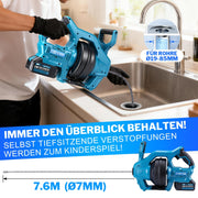 Kraftvoller 20V Akku Rohrreinigungsgerät - flexibel, mit stufenloser Drehzahlregelung