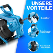 Kraftvoller 20V Akku Rohrreinigungsgerät - flexibel, mit stufenloser Drehzahlregelung