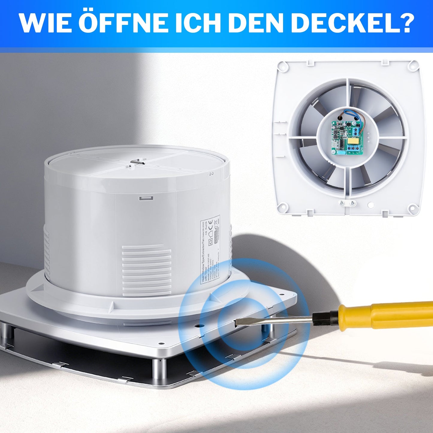 Leiser Abluftventilator 150mm, 240 m³/h mit Feuchtigkeitssensor & IPX4 Schutz, Nachlauffunktion und Rückstauklappe für Bad & Küche