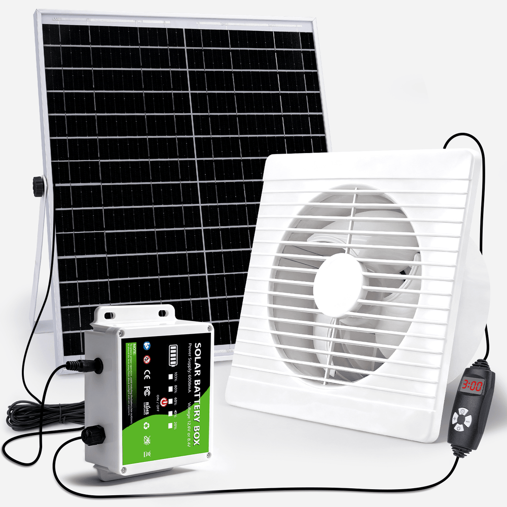Leiser solar fan 200mm – battery-powered, ideal for chicken coops, greenhouses & sheds