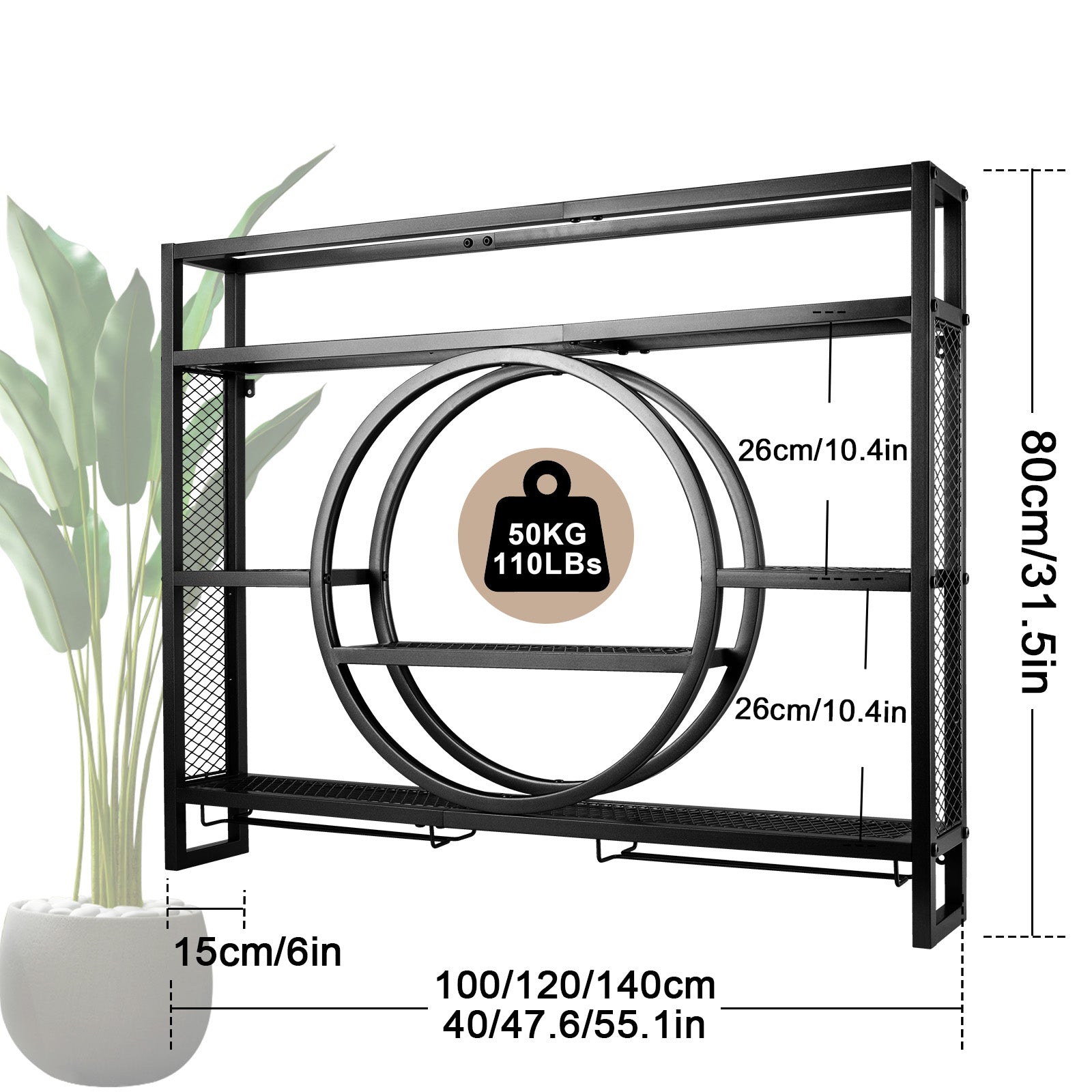 Luxus Schwarz Metall Weinregal| Wandmontage mit Glasaufhängung – Barregal für Küche & Wohnzimmer