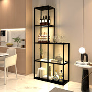 Massivholz Regal mit LED Beleuchtung – Zwei gehärtete Glasablagen, dimmbar, platzsparend, modern für Wohnzimmer oder Büro