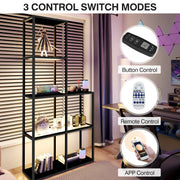 Massivholz Regal mit LED Beleuchtung – Zwei gehärtete Glasablagen, dimmbar, platzsparend, modern für Wohnzimmer oder Büro