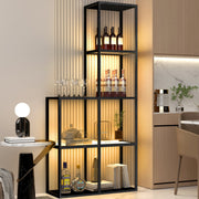 Massivholz Regal mit LED Beleuchtung – Zwei gehärtete Glasablagen, dimmbar, platzsparend, modern für Wohnzimmer oder Büro