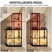 Massivholz Regal mit LED Beleuchtung – Zwei gehärtete Glasablagen, dimmbar, platzsparend, modern für Wohnzimmer oder Büro