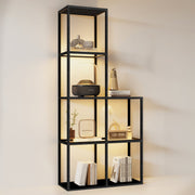 Massivholz Regal mit LED Beleuchtung – Zwei gehärtete Glasablagen, dimmbar, platzsparend, modern für Wohnzimmer oder Büro