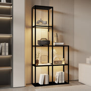 Massivholz Regal mit LED Beleuchtung – Zwei gehärtete Glasablagen, dimmbar, platzsparend, modern für Wohnzimmer oder Büro