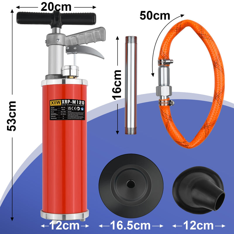 Max.10 Bar Hochdruck Rohrreinigungspumpe Abflussreiniger mit 3 Aufsätze
