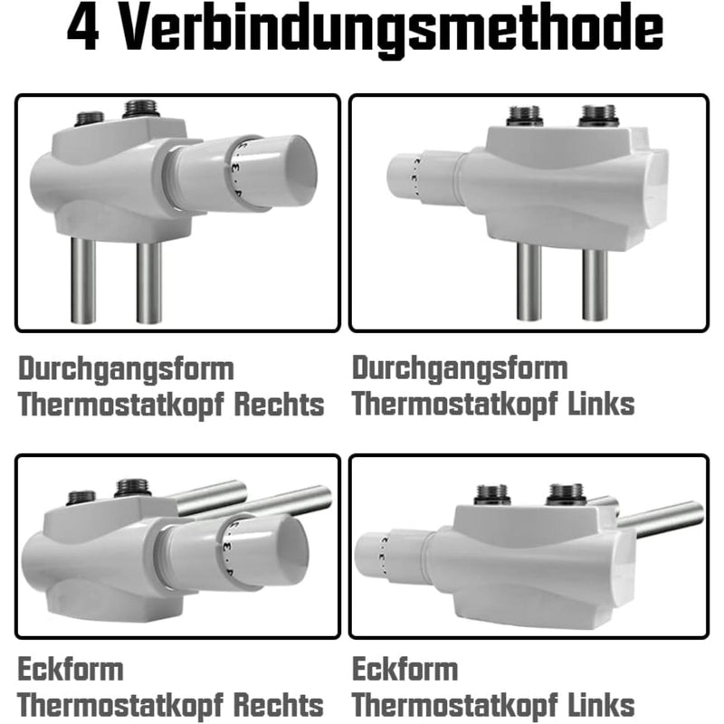 Messing Heizkörper Ventilset Schwarz mit Thermostat – 1/2" & 3/4" Anschlüsse