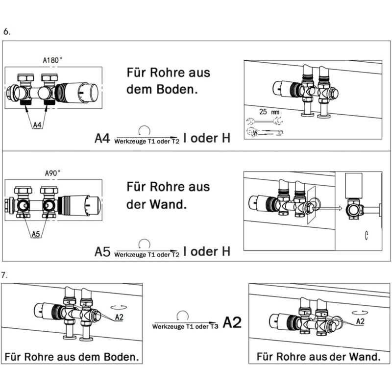 Messing Heizkörper Ventilset Schwarz mit Thermostat – 1/2" & 3/4" Anschlüsse