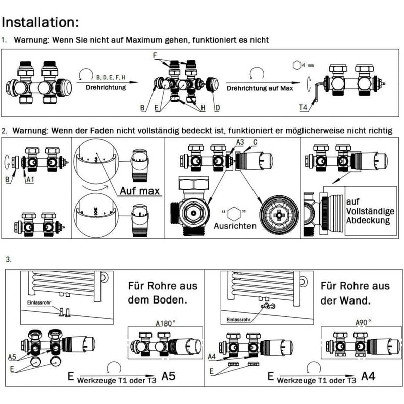 Messing Heizkörper Ventilset Weiß mit Thermostat – 1/2" & 3/4" Anschlüsse