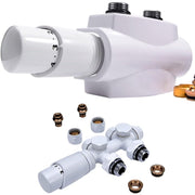 Messing Heizkörper Ventilset Weiß mit Thermostat – 1/2" & 3/4" Anschlüsse