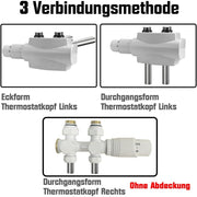 Messing Heizkörper Ventilset Weiß mit Thermostat – 1/2" & 3/4" Anschlüsse