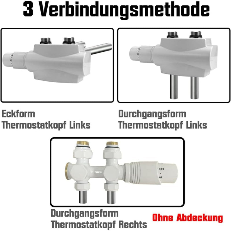 Messing Heizkörper Ventilset Weiß mit Thermostat – 1/2" & 3/4" Anschlüsse