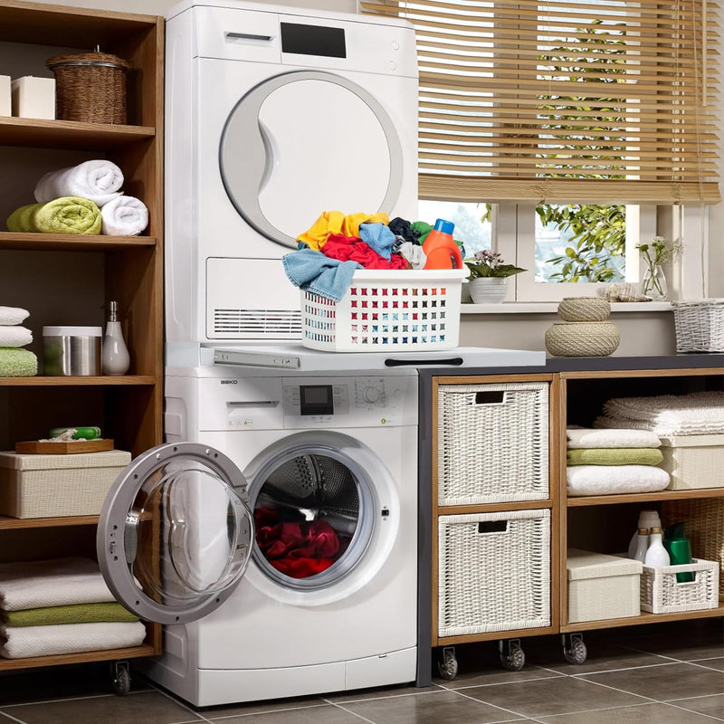 Metall Verbindungsrahmen mit Ausziehplatte Verdickte Zwischenbaurahmen für Waschmaschine inkl. Zurrgurt