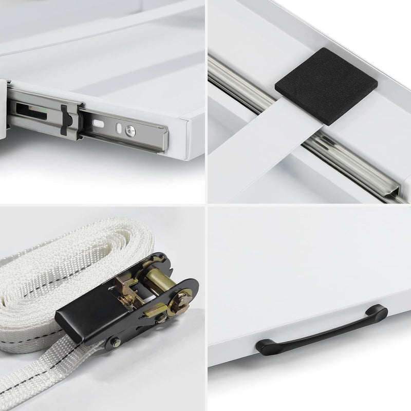 Metall Verbindungsrahmen mit Ausziehplatte Verdickte Zwischenbaurahmen für Waschmaschine inkl. Zurrgurt