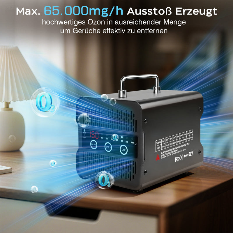 Ozongerät 65.000 mg/h – Professioneller Ozon Generator zur Geruchsbeseitigung bis 300 m²