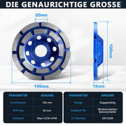 Premium Diamant - Turboschleifscheibe 100 mm mit 20 mm Bohrung für Winkelschleifer