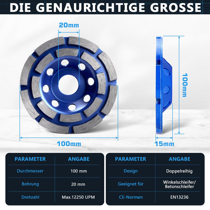 Premium Diamant - Turboschleifscheibe 100 mm mit 20 mm Bohrung für Winkelschleifer