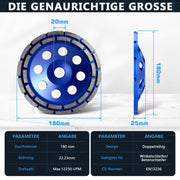 Premium Diamant - Turboschleifscheibe 180 mm mit 22,23 mm Bohrung für Winkelschleifer