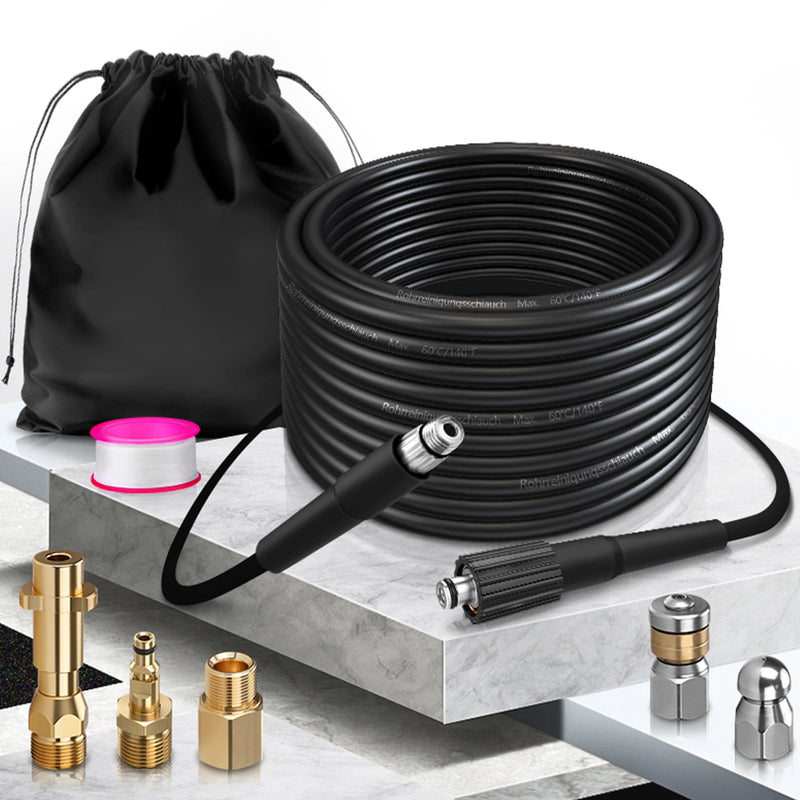 Professioneller Hochdruck - Rohrreinigungsschlauch 4 - Schichten - System mit starre & rotierende Düsen, kompatibel mit Kärcher K2 - K7, 500 bar