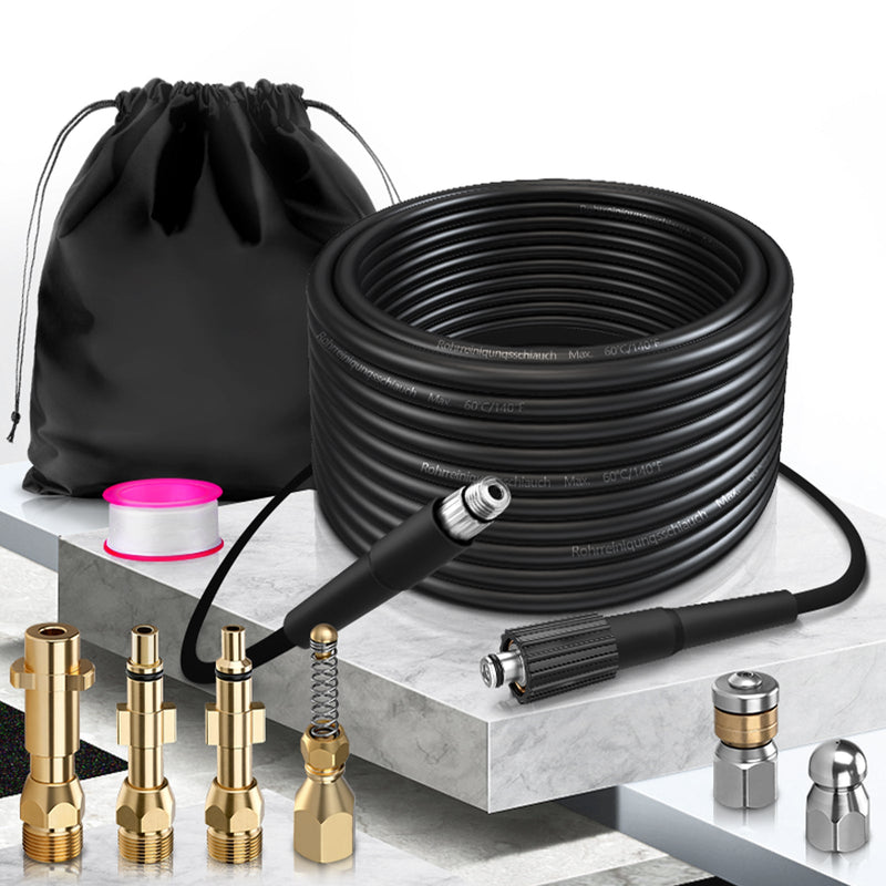 Professioneller Hochdruck - Rohrreinigungsschlauch mit 3 Messingdüsen – kompatibel mit Kärcher, Bosch & Parkside Hochdruckreinigern bis 240 bar