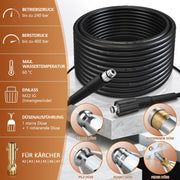Professioneller Hochdruck - Rohrreinigungsschlauch mit 3 - Schichten - System und 5 Düsen für Kärcher K2 - K7 Hochdruckreiniger, bis 400 bar Betriebsdruck