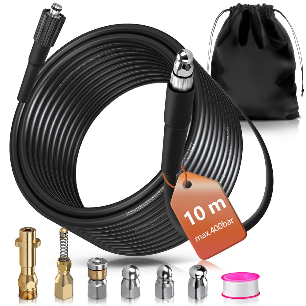 Tubo professionale per pulizia tubi ad alta pressione con sistema a 3 strati e 5 ugelli per idropulitrici Kärcher K2-K7, fino a 400 bar di pressione d'esercizio