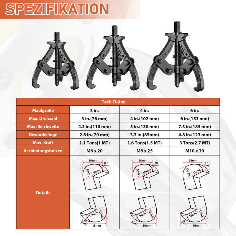 Profi 3 - Backen Abzieher, Geschmiedet | Umkehrbar Innen/Außen | 2 - & 3 - Arm |