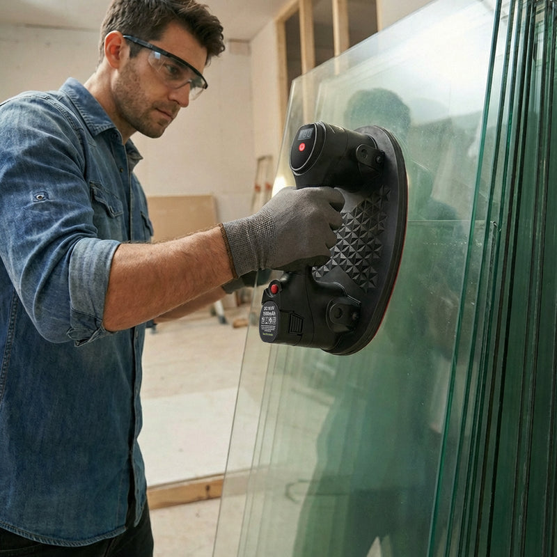 vakuum handschuhe Profi Akku-Vakuum-Hebegerät mit 2 Akkus | 120 kg Traglast | Elektrischer Saugheber für Fliesen & Glas | Komplett-Set