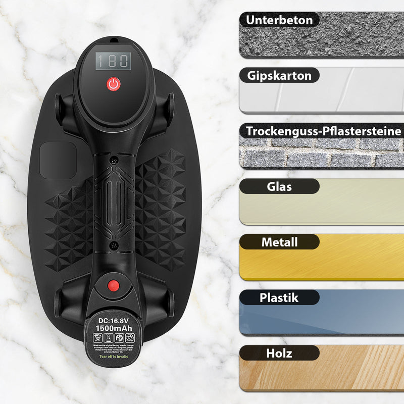 Profi Akku - Vakuum - Hebegerät mit 2 Akkus | 120 kg Traglast | Elektrischer Saugheber für Fliesen & Glas | Komplett - Set