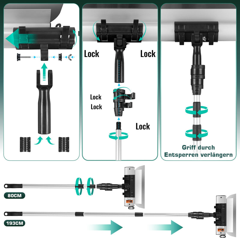 Profi Flächenspachtel Set mit Teleskopstange | 5 Größen (15 - 80cm) & 5 Ersatzklingen im Koffer