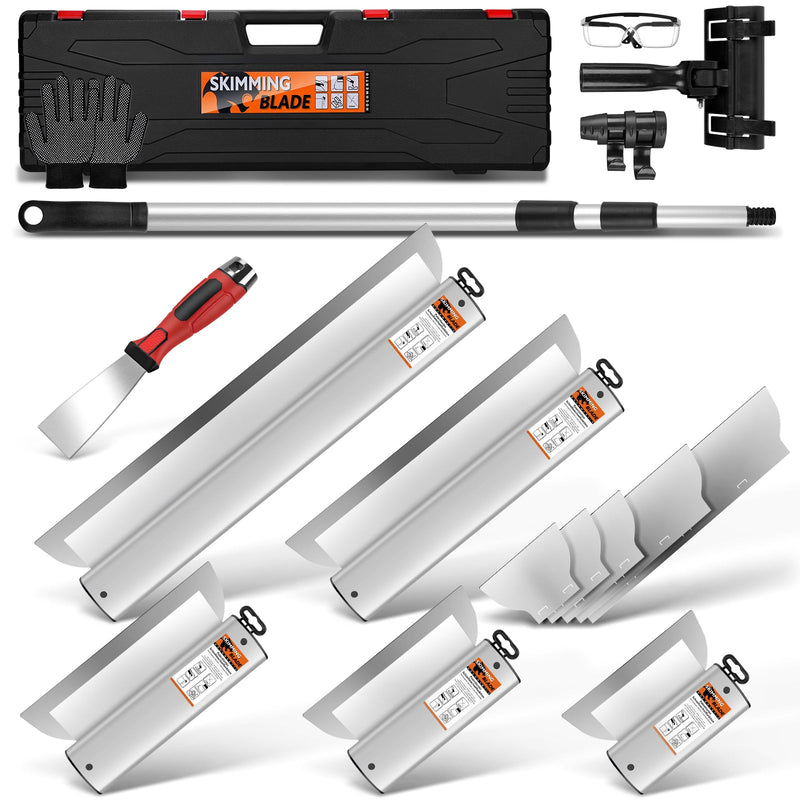 Profi Flächenspachtel System (21 - tlg.) | 5 Größen, Teleskopstange, 5 Ersatzklingen & Koffer